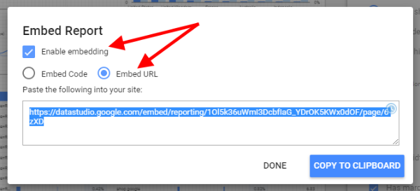 Select Enable embedding
