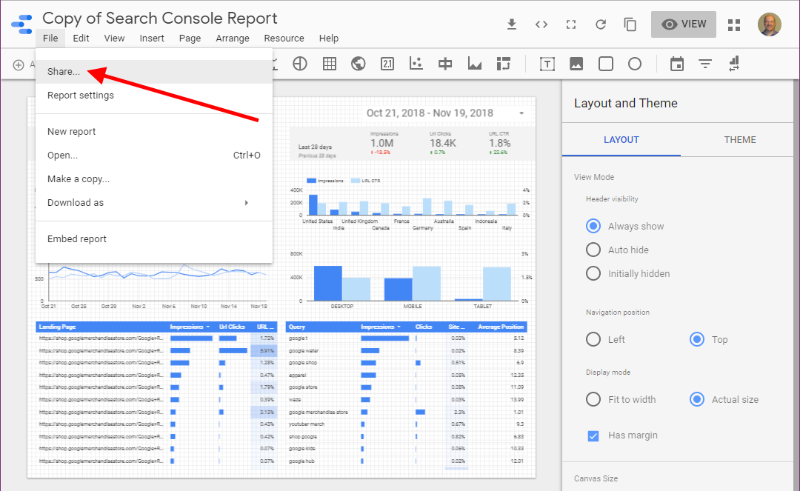 Select Share from the File menu